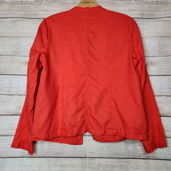 Tahari Womens S 100% Linen Open Front Career Casual Blazer Pockets Redish Orange - Picture 10 of 15